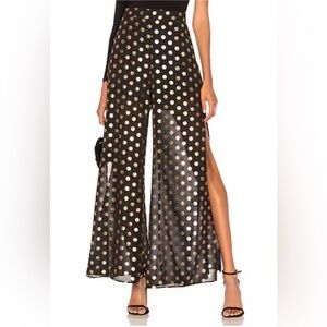 Show Me Your Mumu Black & Gold Polka Dot Campbell High-Slit Pants – XS